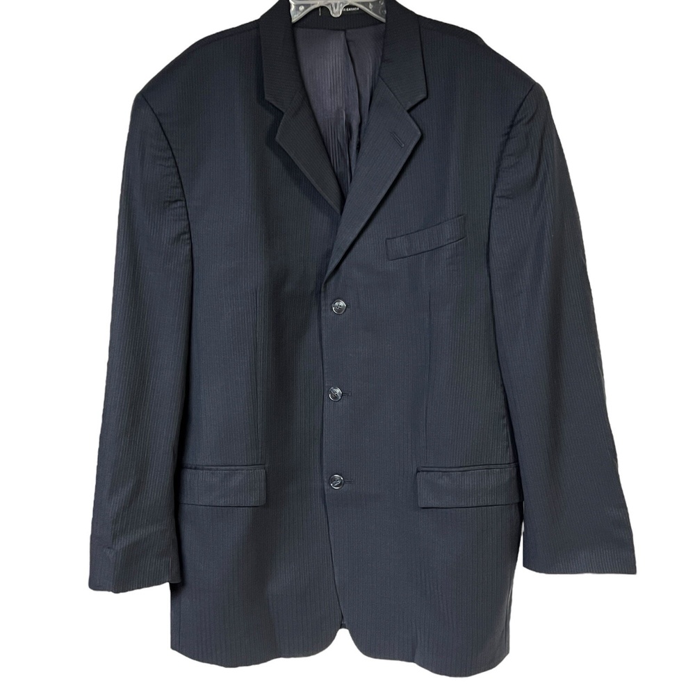 Calvin Klein Jacket Blue Blazer Pure Wool‎ Notched Lapel 3-Button Tailored Mens
